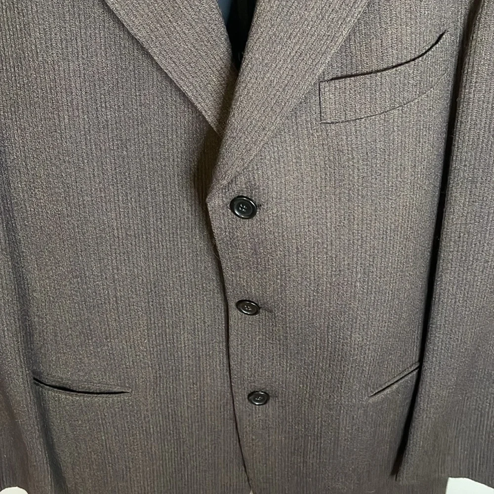 DONNA KARAN Mens 40R 100% Wool Italian Made 3 Button Brown Stripe Blazer Teacher